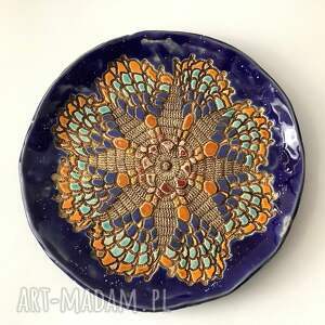 handmade ceramika patera ceramiczna / talerz "koronka w granacie"