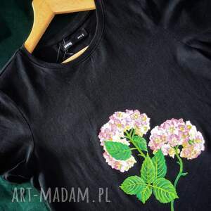 ręcznie malowana koszulka bawełniana hortensja oryginalny tshirt prezent
