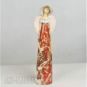 handmade ceramika anioł w czerwieni