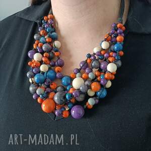 MAsywny naszyjnik z korali drewnianych Krem Popiel Chaber