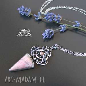 jedyny taki rodochrozyt, wirewrapping oksydowany, wisiorek srebrny