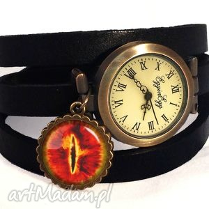 ręcznie robione zegarki oko saurona - zegarek / bransoletka na skórzanym