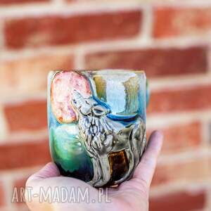 świąteczne prezenty Handmade kubek ceramiczny z wilkiem | duży