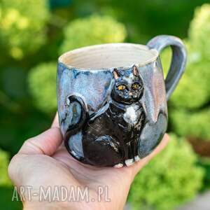 ręcznie robione ceramika handmade kubek ceramiczny z kotem | czarny kot