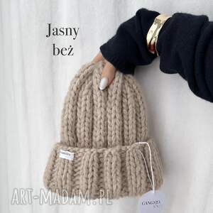 Czapka Nordic 100% wełna jasny beż - ręcznie robiona