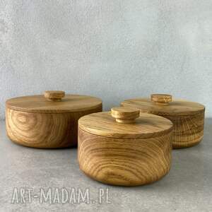 dekoracje trzy drewniane miseczki dębowe zestaw, miska drewniana prezent