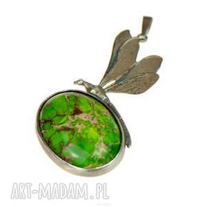 artseko cesarska ważka - zielony wisior z jaspisem cesarskim a561 srebrny