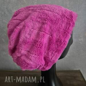 Czapka futrzana uniwersalna różowa amarant, cza, dam, kobi, cie, kol