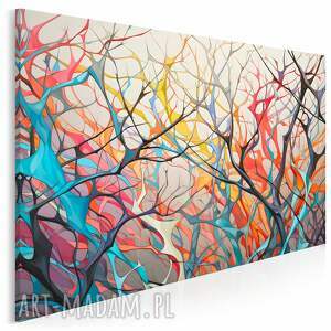 VAKU-DSGN: Obraz do salonu - abstrakcyjne kolorowe gałęzie drzew - 70x50 cm ( nowoczesny motyw )