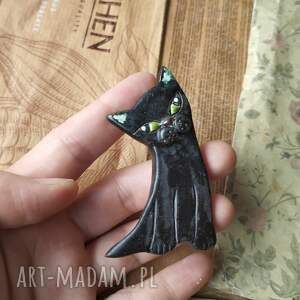handmade broszki czarny kot broszka