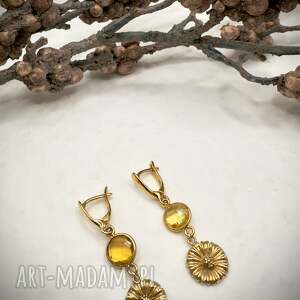 Kolczyki z cytrynem Kwiaty, Srebro 925 w złotym pokryciu