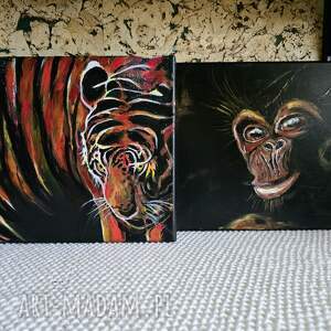 zestaw 2 prac z serii zwierzęta afrykanskie, obraz tygrys widok
