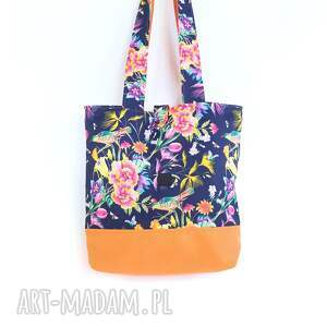 ręcznie zrobione torebka zakupowa - pomarańczowe kwiaty