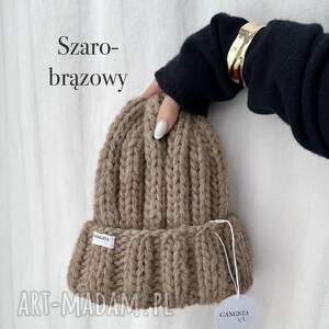 Czapka Nordic 100% wełna szaro-brązowa handmade