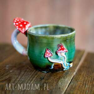 ręcznie robione ceramika handmade kubek z muchomorkiem | zielone poszycie | ok 400ml | 2