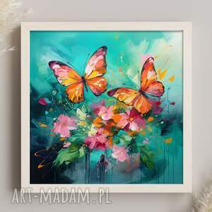 abstrakcyjny obraz motyle - turkusowy z motylami artystyczny wydruk