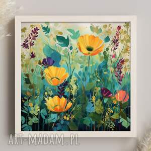 obraz kolorowa łąka kwietna - wydruk artystyczny 50x50 cm plakat zielona