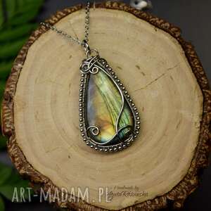 wisiorek z labradorytem ze stali chirurgicznej, wire wrapping