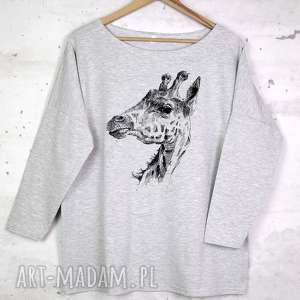 handmade bluzki żyrafa bluzka oversize bawełniana szara l/xl
