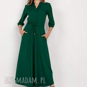 długa sukienka z rękawem 3/4 i troczkiem - suk205 zielony