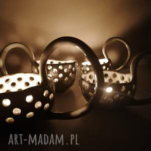 handmade ceramika fikuśne świeczniczki - złote