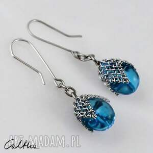 turkusowe w siateczce - kolczyki (lub klipsy) - Caltha biżuteria