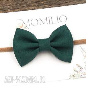 handmade dla dziecka opaska do włosów kokardka z lnu zielona linen bow