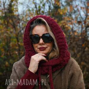 Balaclava alpaka i jedwab handmade, ręcznie szydełkowana zimowa