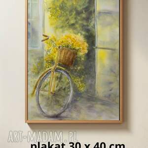 Rower z żółtymi kwiatami - plakat akwarelowy 30x40 cm