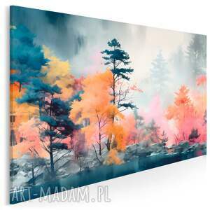 obraz na płótnie - abstrakcja pejzaż las kolorowy 120x80 cm 111801