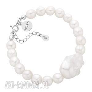 Srebrna bransoletka z pereł naturalnych z barokową perłą