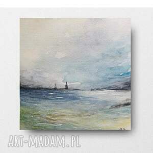 na morzu - akwarela formatu 20/20 cm kwadrat