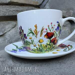 porcelanowa filiżanka ręcznie malowana kwiaty na łące, 250