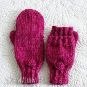 wełniane rękawiczki flap z klapką dziergane, merino