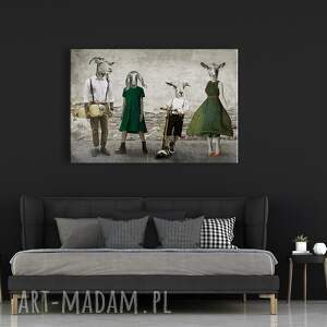 obraz drukowany na płótnie kozłowscy, kozy w ubraniach stylu vintage 120x80