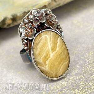 owalny pierścień z kalcytem masełkowym odcieniu a1136 żółta biżuteria