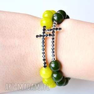 ręcznie wykonane bracelet by sis: czarny krzyż w zielonym jadeicie