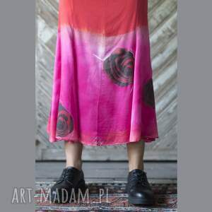 Jedwabna spódnica maxi CZARNA RÓŻA, jedwab, slowfashion, rękodzieło