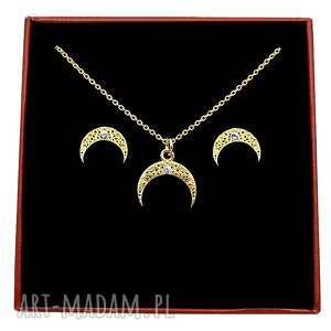 Pozłacany komplet księżyc cyrkonie pudełko