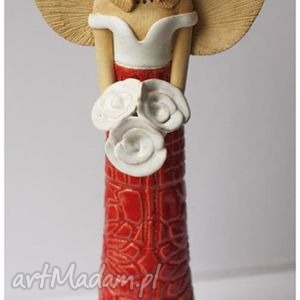 handmade ceramika anioł z bukietem