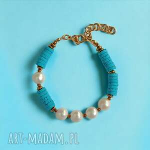 handmade limitowana bransoletka: kolekcja summer ocean: perły & lawa turkusowa