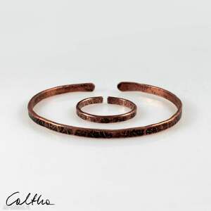 komplet - miedziana bransoletka i obrączka 200131 - Caltha komplety