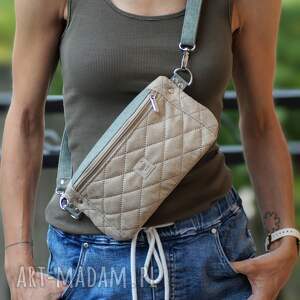 nerki beżowo - zielona mini saszetka spacer prezent, torebka telefon