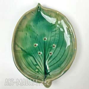 ceramiczna mydelniczka wykonana ręcznie turkusowy liść, akcesoria łazienkowe