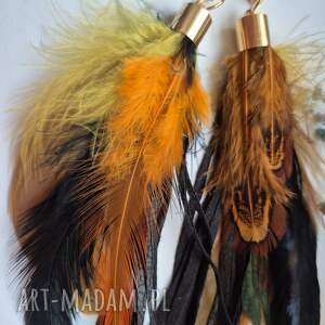 Klipsy długie lekkie pióra brązowe wykonane w pojedynczym egzemplarzu