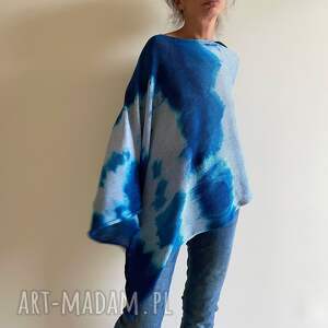 Narzutka bawełniana Blue&Gray - ręcznie barwione poncho Anna Damzyn (one size)