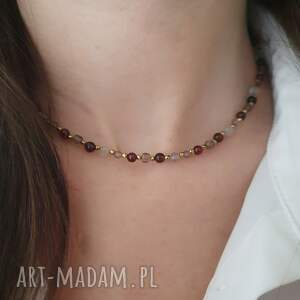 Naszyjnik z granatem i kwarcem, kamieni, kwarc dymny