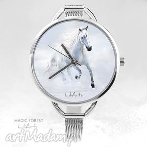 zegarek, bransoletka - biały koń 2 magic forest watch, modny metalowy