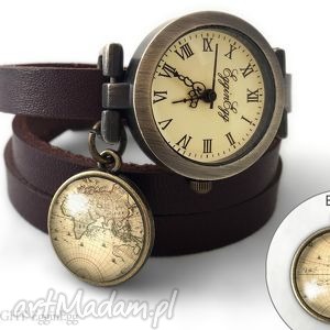 handmade zegarki zegarek z dwustronną zawieszką - mapa świata 0196swdb