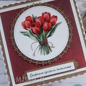Kartka imieninowa (lub na inną okazję) z bukietem czerwonych